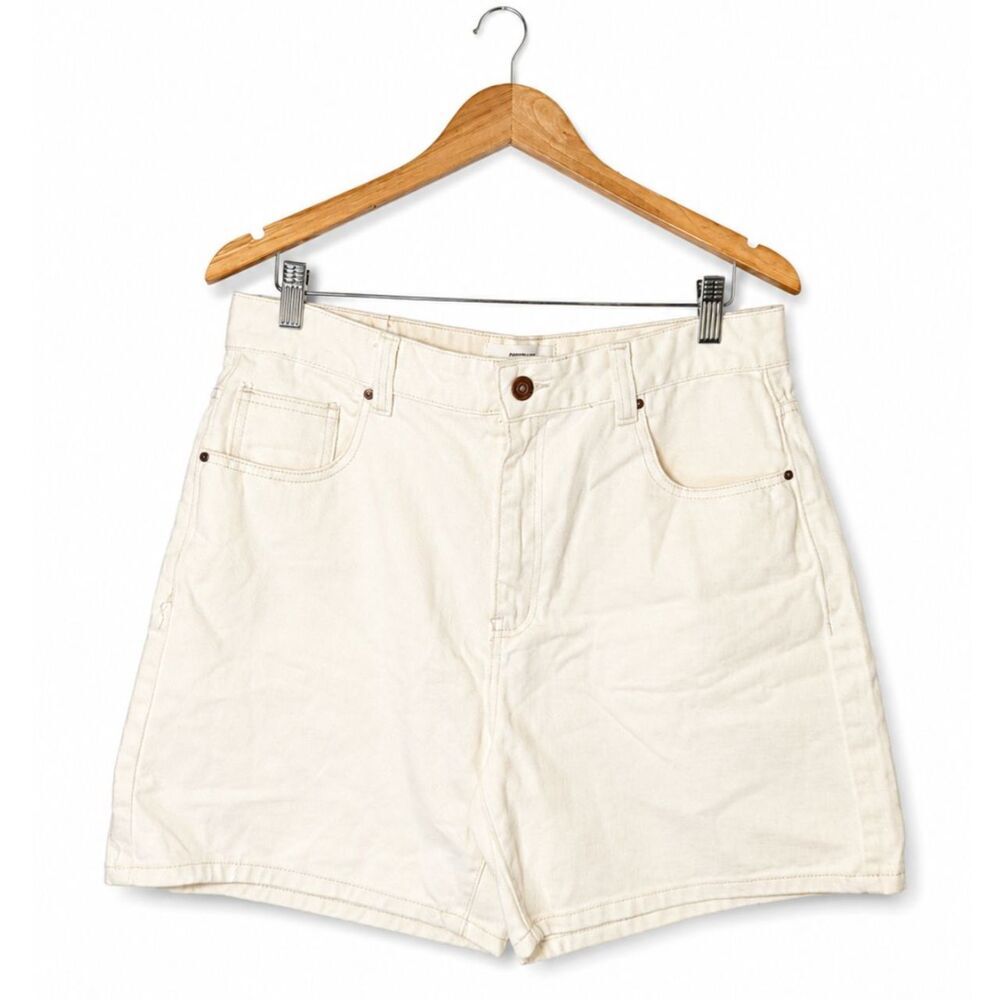 Cotton On Dad Denim Shorts Cream Ecru High Rise Relaxed Fit Size 10